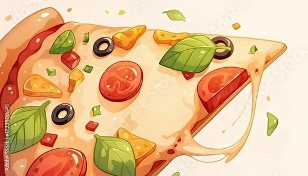 Obraz 新鮮なトッピングの美味しいピザスライス