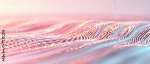 Fototapeta Abstract flowing lines with golden light particles, digital finance data flow, innovation concept.