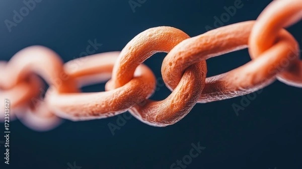 Fototapeta Close-up of interconnected orange chain links symbolizing secure financial technology and digital connections.