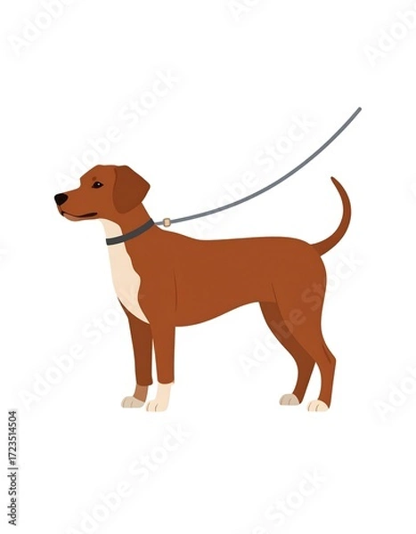 Obraz Cute dog on a leash, side view