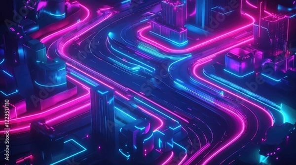 Fototapeta vibrant neon style roadmap layering