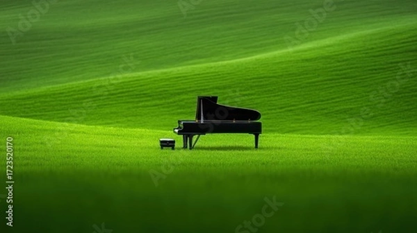 Fototapeta Piano in a Verdant Field: A Serene Musical Landscape