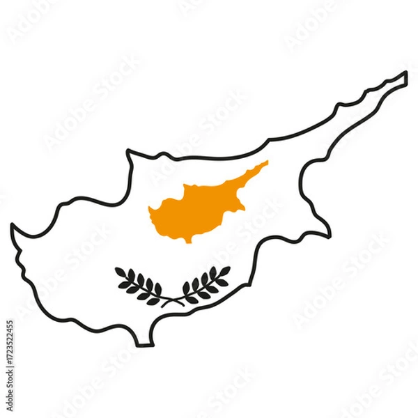 Fototapeta Stylized Map of Cyprus with Orange Highlight and Olive Branch Symbol for Geographic or Educational Use