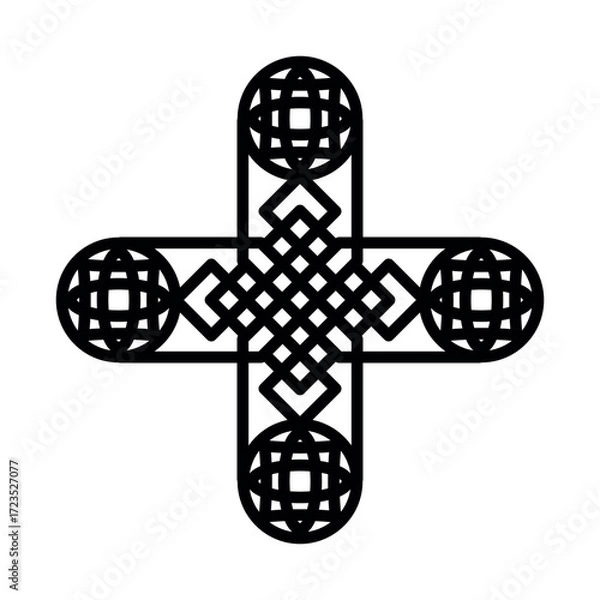 Fototapeta Celtic cross. Linear hand-drawn style on a white background.