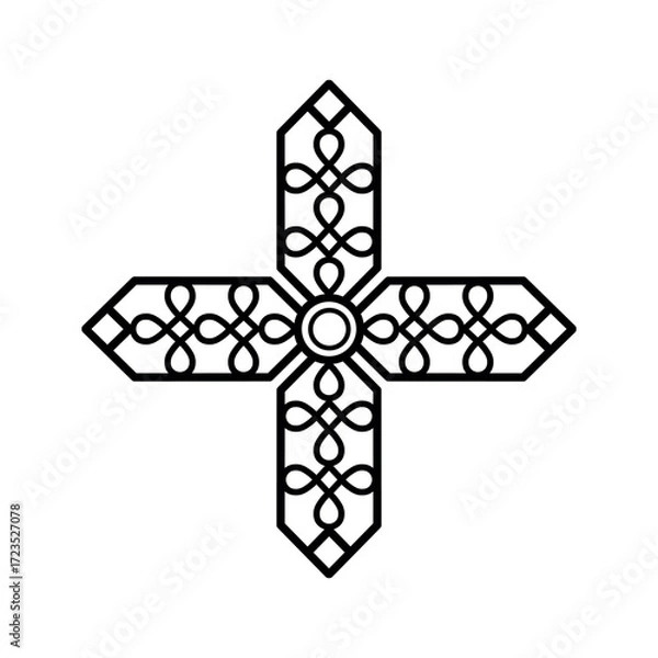 Fototapeta Celtic cross. Linear hand-drawn style on a white background.