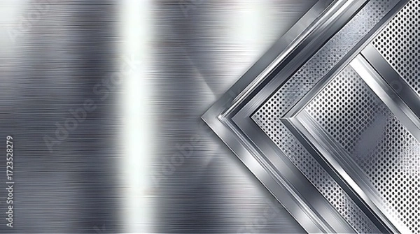 Fototapeta Shiny steel background with layered metallic arrows and brushed texture. Industrial futuristic design, perfect for modern branding, tech visuals, and sleek architectural backgrounds.