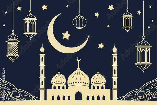 Fototapeta Seamless eid mubarak festival pattern design with islamic geometric motifs and traditional elements for celebrations