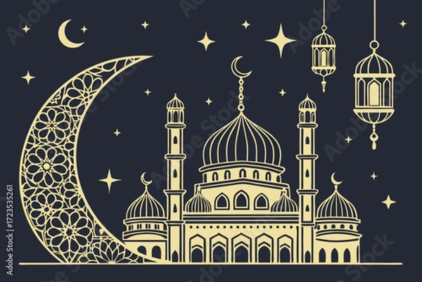 Fototapeta Intricate islamic eid festival seamless vector pattern design with traditional motifs and geometric elements suitable for festive backgrounds and decorations
