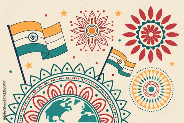 Fototapeta Vibrant world cultural festival seamless background design celebrating global diversity and unity through abstract patterns and colors