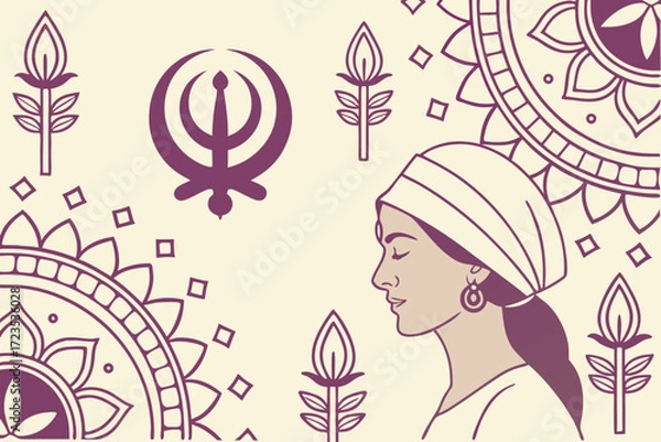 Fototapeta Guru nanak gurpurab khanda icon set with traditional sikh religious symbols and decorative patterns