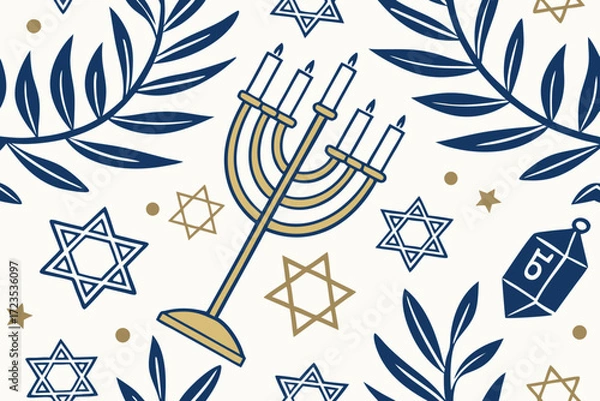 Fototapeta Festive hanukkah seamless vector background with menorah and candles for holiday celebrations and decorations