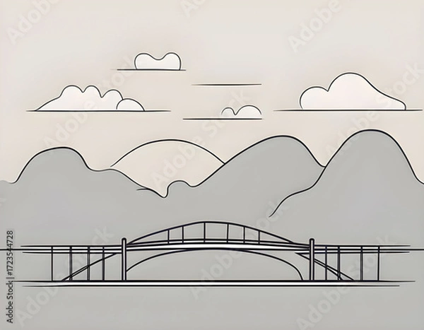 Fototapeta Simple strokes modern line art bridge background