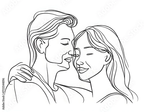 Fototapeta Simple strokes modern line art men and women hugging each other background