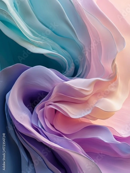 Fototapeta Flowing abstract gradient of pastel tones, representing a gentle, soft, and fluid motion