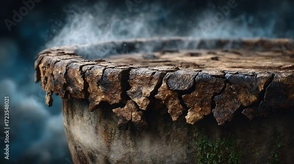 Obraz An extreme close-up of a smokestacka??s rim, where heat distortion warps the view of toxic gases escaping into the air. The metal is scorched and peeling from constant use.