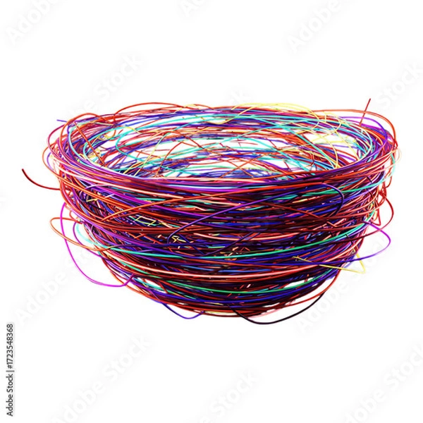 Obraz Handmade nest created with colorful yarn, creative artistic design symbolizing family, home and protection illustration