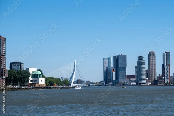 Fototapeta Rotterdam city Erasmus bridge and modern architecture towers, Netherlands