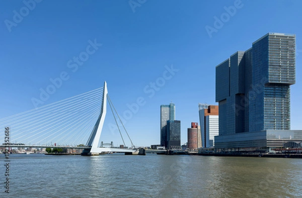Fototapeta Rotterdam city Erasmus bridge and modern architecture towers, Netherlands