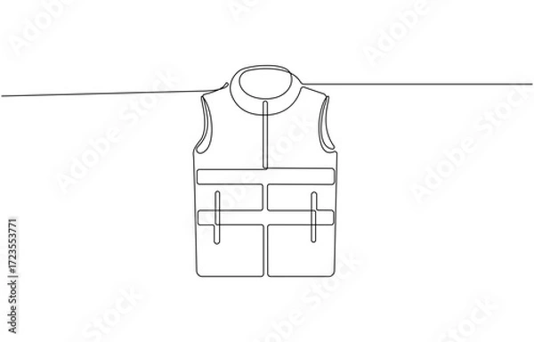 Fototapeta Continuous one line drawing of a high visibility safety vest workwear, single-line vector illustration, on transparent background.