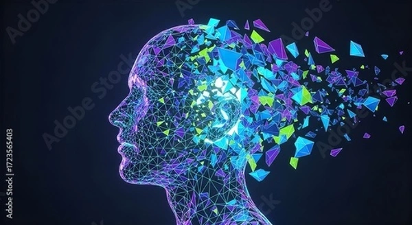 Obraz Male Head Exploding into Geometric Shapes
