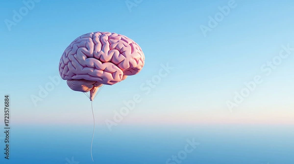 Fototapeta Brain balloon floating in the sky symbolizing thoughts and ideas