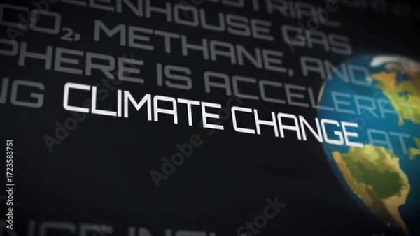 Fototapeta Close-up of 'Climate Change' headline on a dark futuristic interface, emphasizing global warming issues, great for environmental awareness campaigns or scientific presentations.