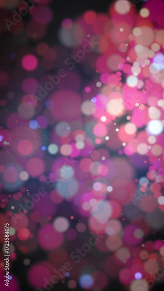 Obraz Vertical abstract image of vivid pink, purple and blue bokeh light particles floating in dark atmosphere, evoking festive mood, dreamy nightlife, and modern digital backgrounds for creative designs.