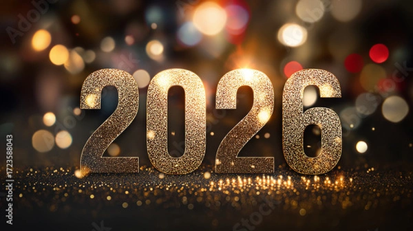 Fototapeta Festive New Year Countdown with Modern Font "2026" and Shimmering Lights, Celebratory Background for Happy Celebration