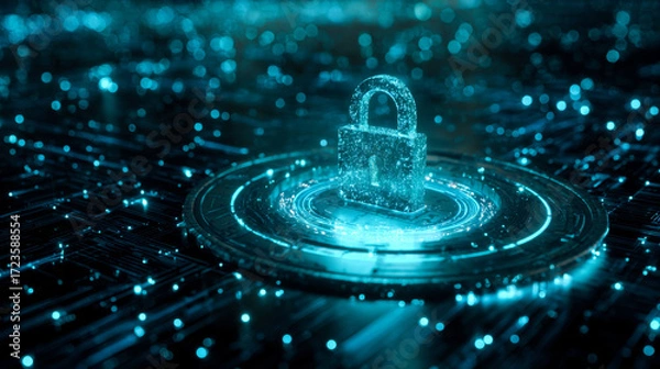 Fototapeta Glowing digital padlock futuristic environment, symbolizing security and technology, radiates sense of safety and innovation