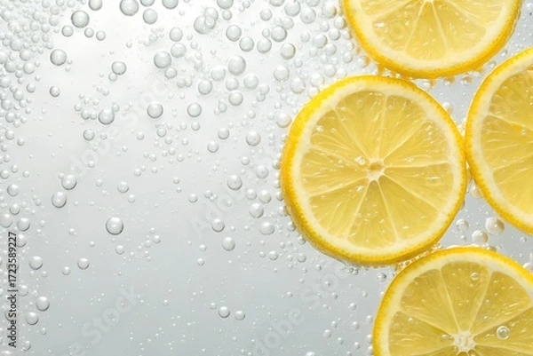 Fototapeta Yellow Lemon Slices in Sparkling Water