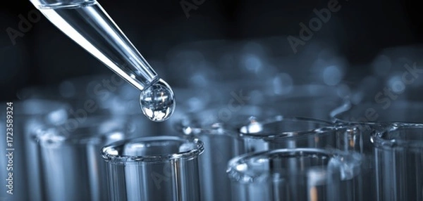 Fototapeta The pipette delicately releasing a droplet into test tubes for experimentation.