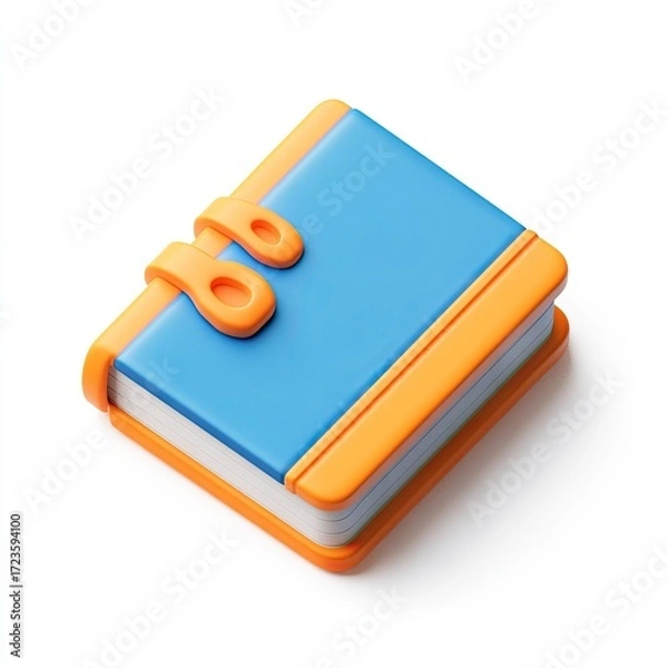 Fototapeta 3D isometric illustration of a small book.  Bright orange cover edges,  light blue cover, and simplistic design