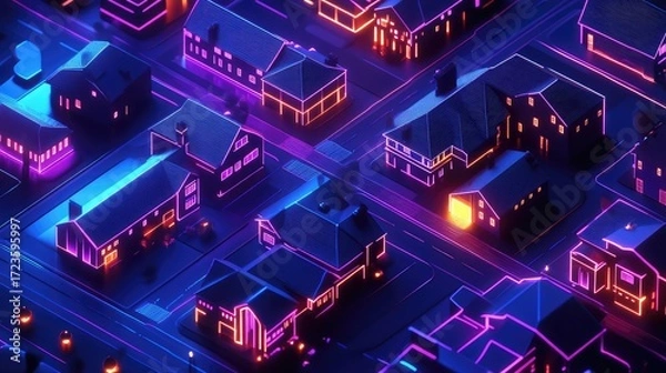 Obraz connectivity data flow from the neon glo residential neighborhood