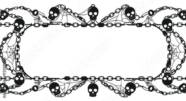 Fototapeta Gothic Frame of Skulls and Chains. Spooky Halloween Border with Spiderwebs for Invitation or Announcement.