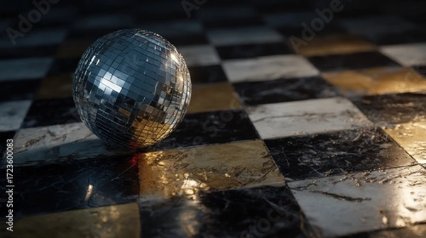Obraz Disco Ball on Checkered Floor: A Still Life