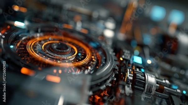 Obraz Futuristic Machine Gears, Abstract Technology
