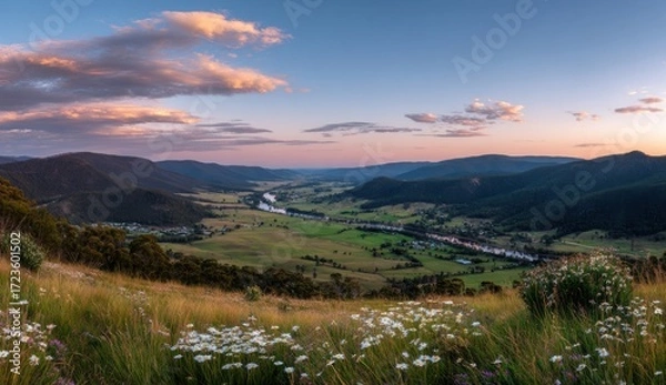Obraz Panoramic vista of a valley at sunset (1)