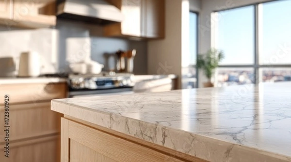 Obraz Modern Kitchen Island Countertop: Marble Elegance