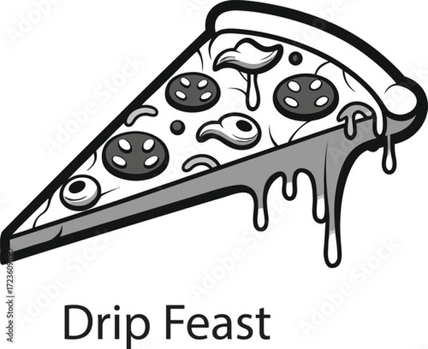 Fototapeta This collection of black and white image depicts illustration of pizza, showing toppings and slice.