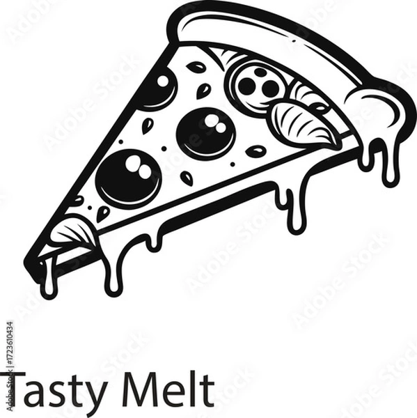 Fototapeta This collection of black and white image depicts illustration of pizza, showing toppings and slice.