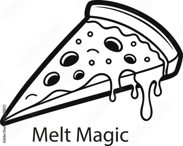 Fototapeta This collection of black and white image depicts illustration of pizza, showing toppings and slice.