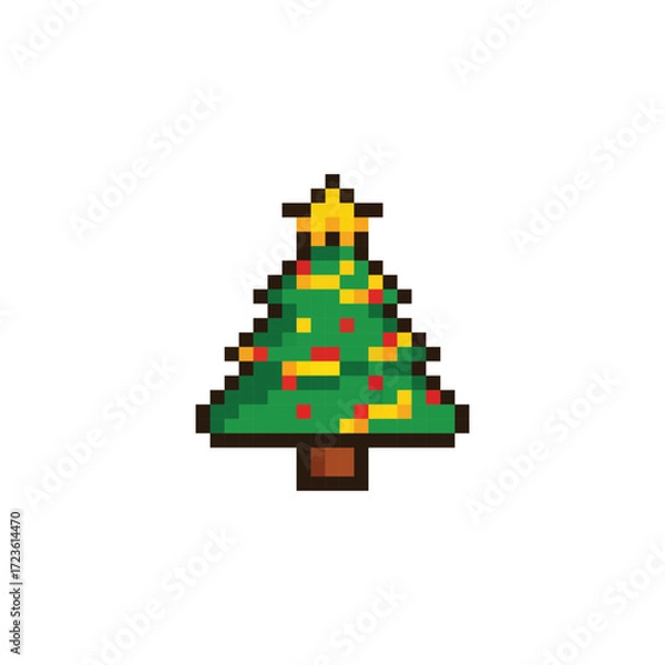Obraz pixel art christmas tree vector icon new year pixel element for 8 bit game 