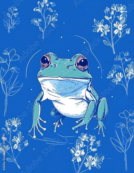 Obraz Cute frog surrounded by delicate flowers