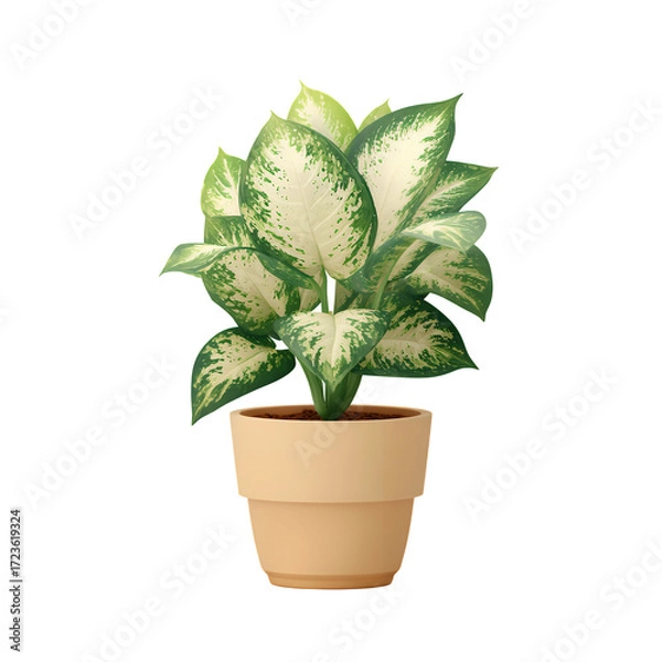 Fototapeta green plant in a pot 3d style on transparent background