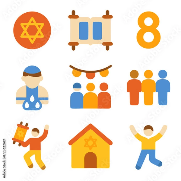 Fototapeta Shmini atzeret and jewish elements with star of david for festive microstock. Suitable for holidaythemed designs, religious concepts, cultural celebrations.