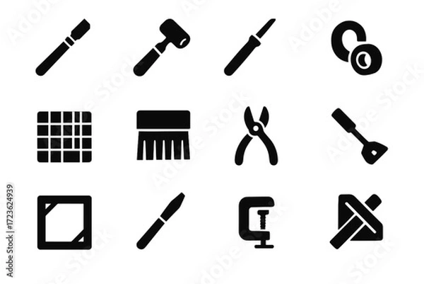 Fototapeta Strips icons icon glass window tracing vector tools pliers roller guide mat