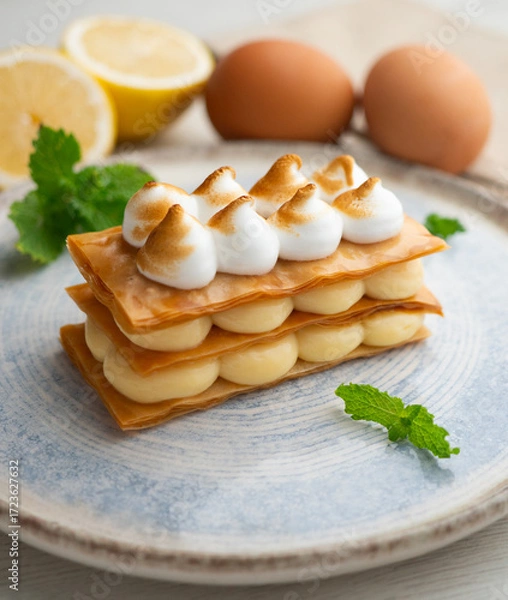 Obraz Millefeuille filled with lemon curd and meringue.