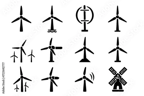 Fototapeta Vector spinning small detail multiple wind icon turbine horizontal farm