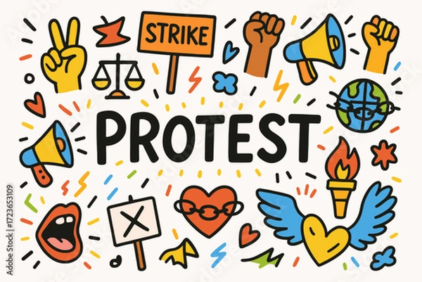 Fototapeta Protest and activism icon set. outline style with symbols of social justice.