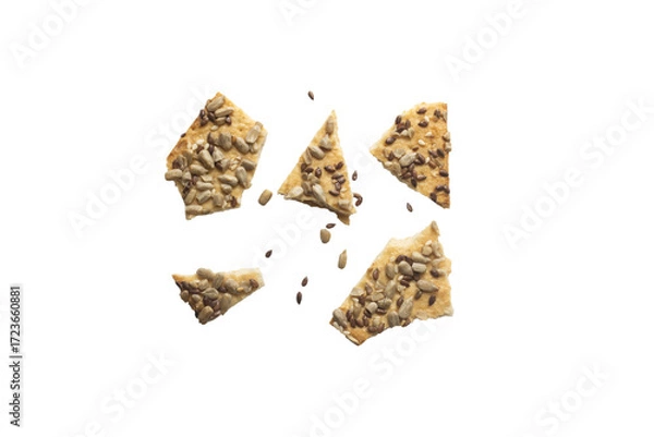 Fototapeta Stacked flax and sunflower seed cookies isolated on a white background are perfect for snack branding, packaging visuals,